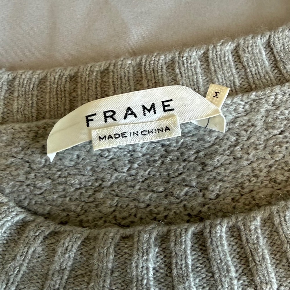 FRAME Gris Navy Blue Striped Wool Cashmere Crew Neck Sweater LWSW0135 Womens M - Picture 2 of 8